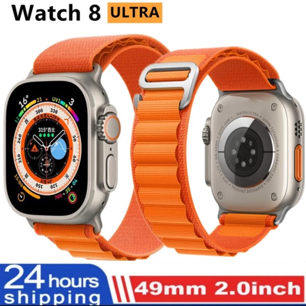 Ny Smart Watch Ultra 8 NFC GPS Track 49mm Herr Dam Smartwatch Series 8 Termometer BluetoothCall Vattentät Sport För Apple WhiteHY Orange GS