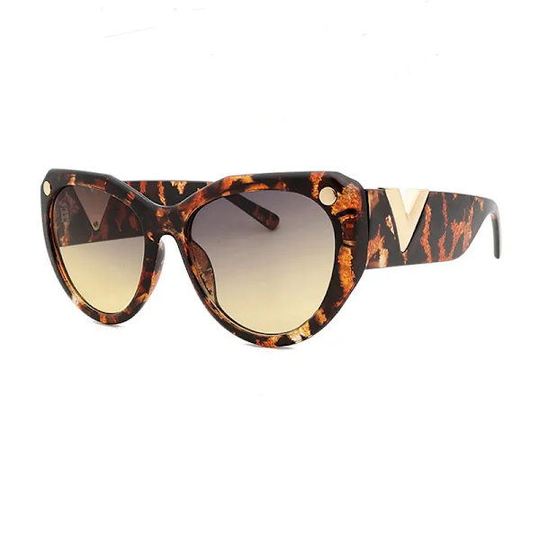 LOERHUNAR New Fashion Summer Cat's Eye Solglasögon Stor ram Retro Mode Dam utomhus Senior Solskyddssolglasögon Leopard Print with the box