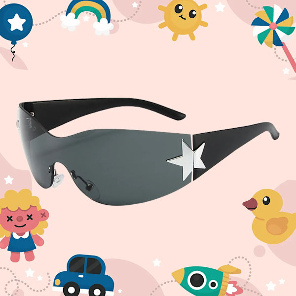 Barn Lyx Punk Sport Båglösa Solglasögon UV400 Pojkar Flickor Y2K Stars Goggles Solskydd Glasögon Modeglasögon för barn gray