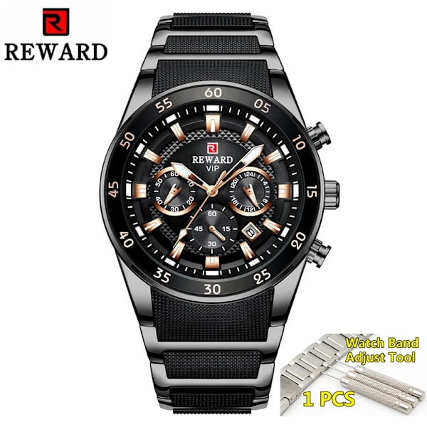 Belöning Sport Herrklockor Lyxmärke Lumious Hands Chronograph Man Armbandsur Herr Vattentät Full Steel Montre Homme 2021 full black tool