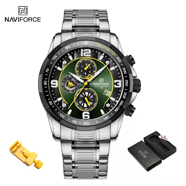 NAVIFORCE Temperament Herr Lyx Mode Design Guld Herr Klockor Multifunktion Luminous Quartz Armbandsur för män Relogio Masculino SGN-BOX