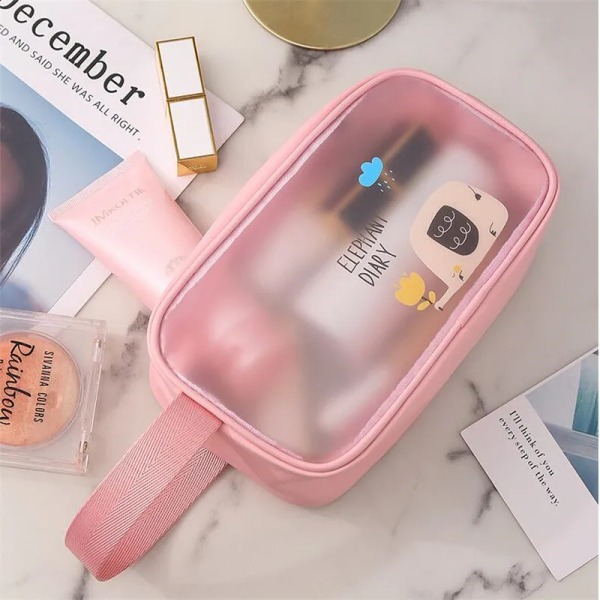 Kvinnor Transparent Vattentät PVC kosmetikaväska Bärbar Nödvändig kosmetisk väska Organizer Mode små stora toalettväskor Small  pink