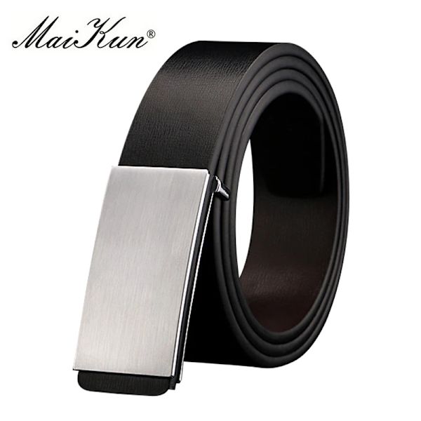 Maikun-bälten för män Högkvalitativt slätt spänne syntetiskt läder herrbälte Moderiktigt mäns bälte för jeans black Buckle(.972) 110cm(.972)