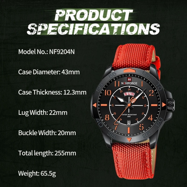 Ny stil NAVIFORCE Nylon Herrarmbandsur Mode Casual Man Vattentät Watch Original Märke Manklockor SBEBE-BOX