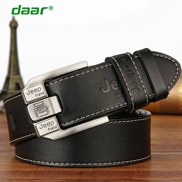 Äkta läderbälte för män Högkvalitativt legeringsnål Spänne Jeans Bälte Cowskin Casual Bälten Business Bälte Cowboy midjeband JEEPFDP-Black 115CM