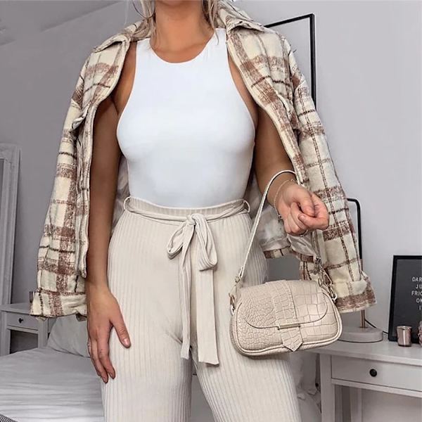 Dam ärmlös body Vanligt linne med rund hals Crop Tight Sexig Racerback Bottoming Basic undertröja Magkontrollgördel White M