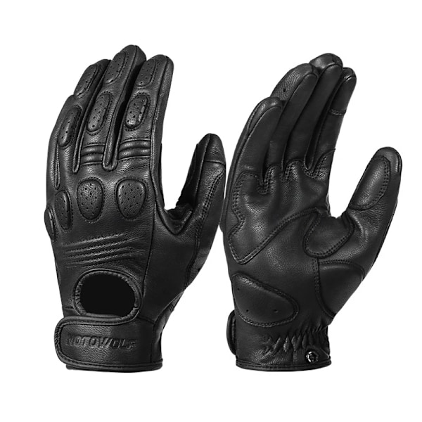 Retro Fårskinns Andningsbara Läder Motorcykelhandskar Racinghandskar Herr Motorcross Vinter Sommarhandskar Hel-/Halvfingerhandskar Black M