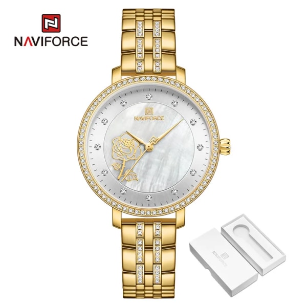 NAVIFORCE Rose Gold Watch Damklockor Dam Klockor Creative Steel Damarmband Klockor Damvattentät klocka Relogio Feminino Gold White-BOX