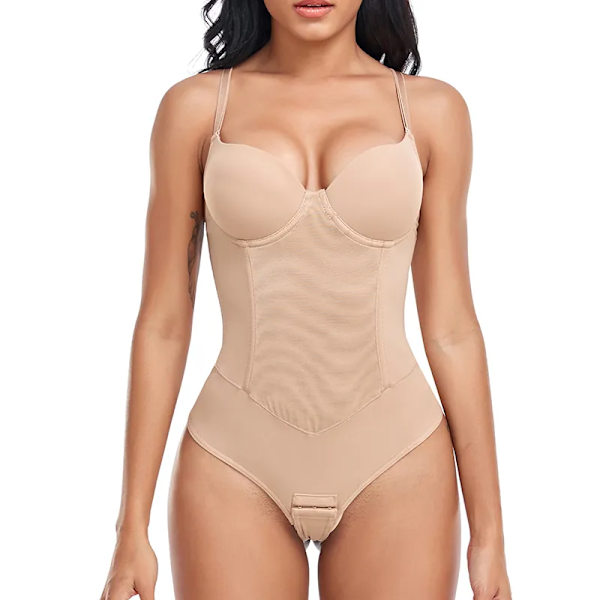 Sexiga inbyggda bh-trosor Bodysuit Shapewear kvinnor Mesh Body Shaper med 4 stålben Smal magkontroll Underkläder Mesh korsett Nude L
