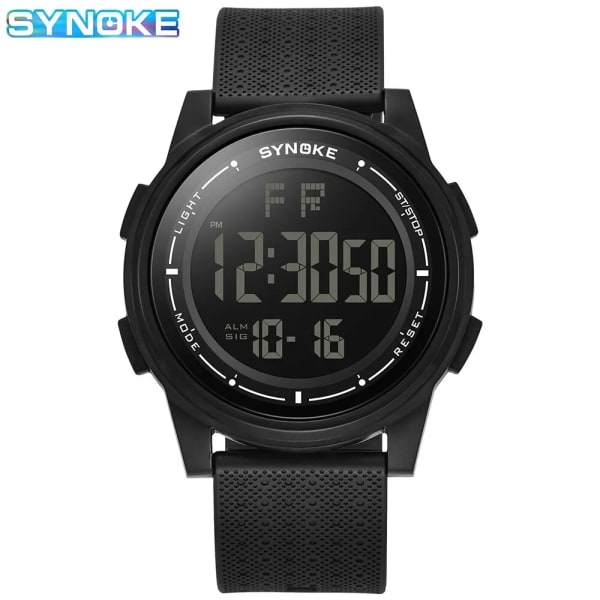 SYNOKE Men Utomhussport Multifunktionell Vattentät Tunn Design Storskärm Display Lysande LED Digital För Män Mode Black movement