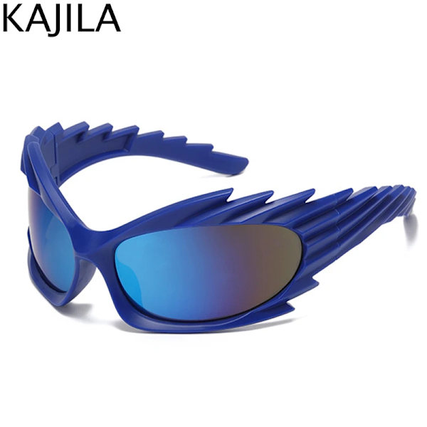 Spike Rectangle Solglasögon Dam Män Y2K Sports Star Solglasögon Lyxmärke Svart Retro Punk 2000-talsglasögon UV400 C5 Blue Film With screwdriver
