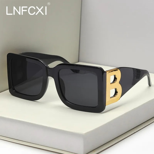 LNFCXI New Fashion Oversized Bokstaven B Square Lyx Trend Solglasögon Kvinnor Män Retro rektangulära solglasögon Gafas De Sol Jelly tea(.139) As Picture Show(.139)