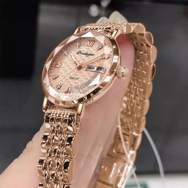 POEDAGAR Watch Kvinnor Nytt Mode Lyx Armbandsur Armband i rostfritt stål Enkelt Rose Guld Vattentät Lysande Damklockor 3011 White Mesh