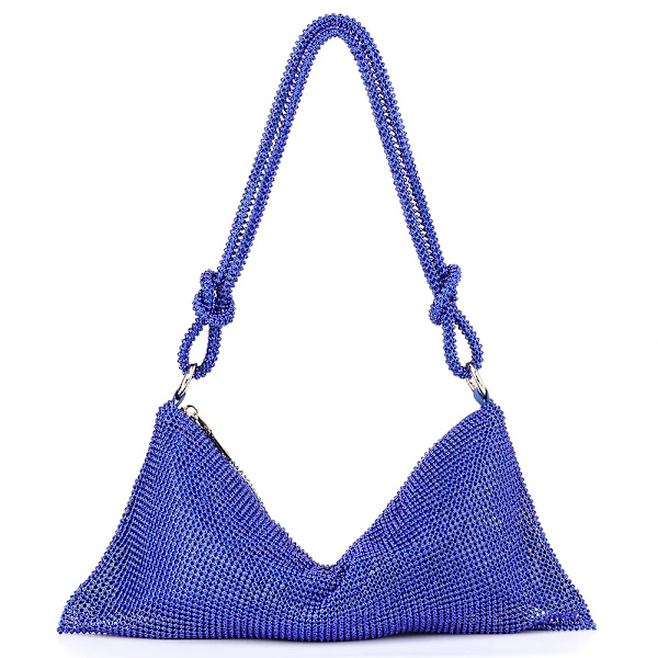 Mode Rhinestones Evening Clutch-väska för kvinnor Glänsande middagsfest Bröllopsväska Handväska Designer Kvinnlig underarmsaxelväska Blue 34X16CM