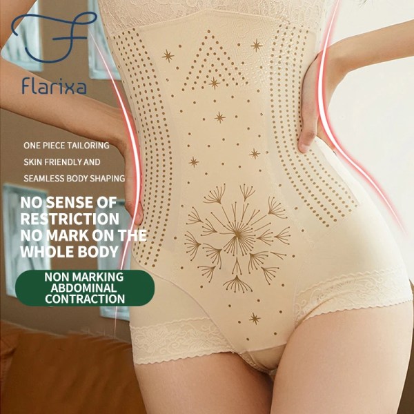 Flarixa Waist Trainer Body Shaper Seamless Shapewear Dam Magkontroll Underkläder Back Take Off Bodysuiter Plus Size Korsett Top Beige XL