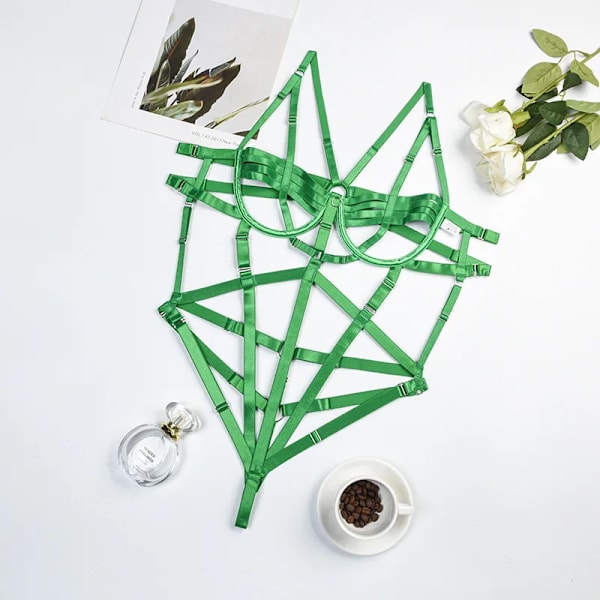 2955 sexig och fashionabel onesie tie-in stil förförisk attraktiv sexig tie-in mode personlighet stil punk stil onesie tie-i Green S