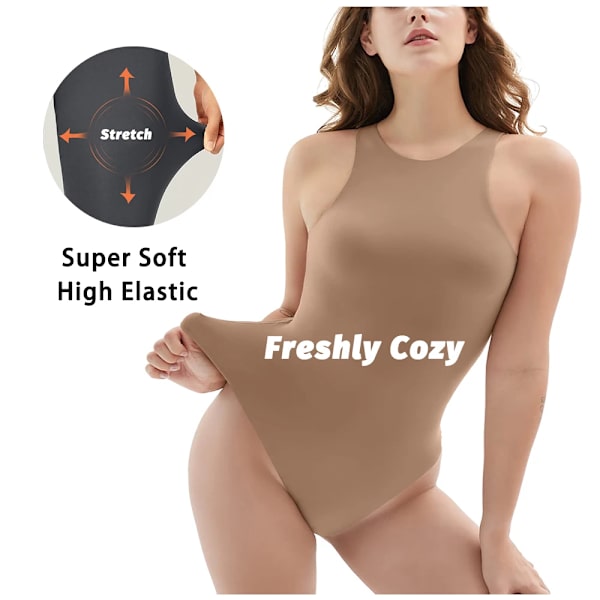 Dam ärmlös body Vanligt linne med rund hals Crop Tight Sexig Racerback Bottoming Basic undertröja Magkontrollgördel Black M