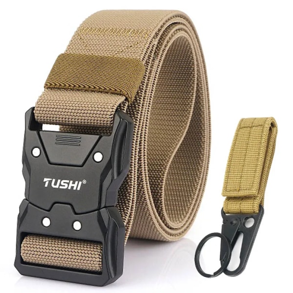 VATLTY Quick Release Elastiskt bälte Herr Hård legering Spänne Stark Äkta Nylon Dam Stretchbälte Utomhussport Arbetsbälte Hane Khaki set(.907) 125cm(.907)