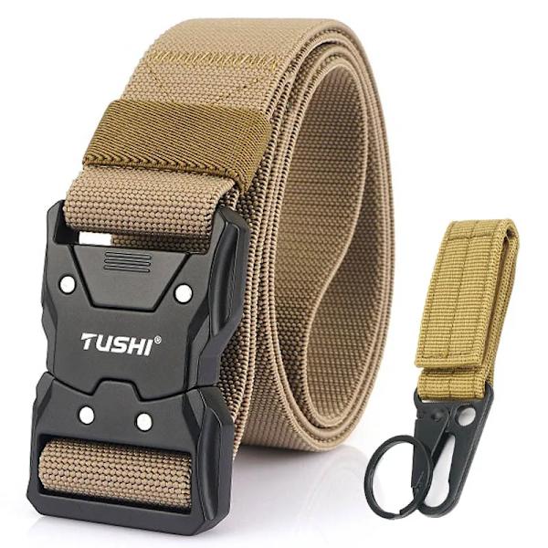 VATLTY Quick Release Elastiskt bälte Herr Hård legering Spänne Stark Äkta Nylon Dam Stretchbälte Utomhussport Arbetsbälte Hane Khaki set(.909) 95CM(.909)