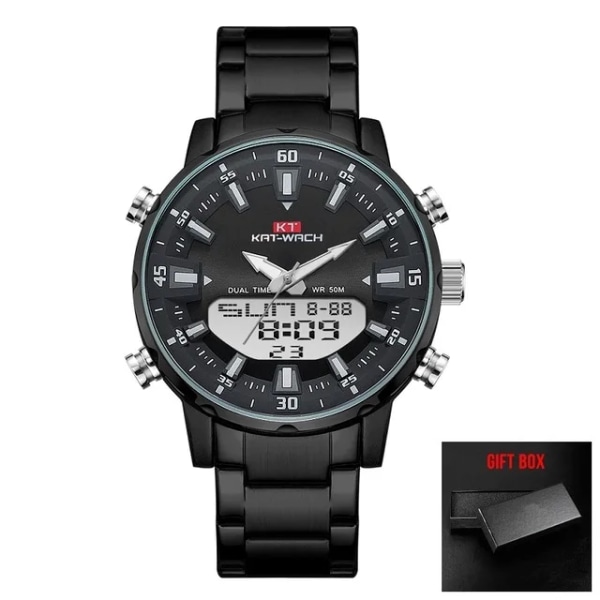 KAT-WACH Watch Man 2022 Sport Digitala klockor Herr Vattentät stål Militär Quartz Watch For Herr Armbandsur Relogio Masculino black steel-box