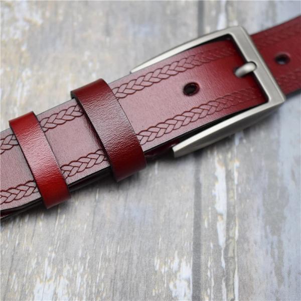 Äkta läderbälte Dam/män Svart/blått/grönt/kaffe Nål Spänne Designerbälte 3,3 cm Bredd hona/man midjebälte 90-130 cm Red 100cm