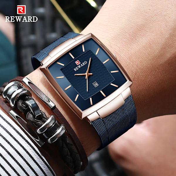 REWARD Mode Blå Herrklockor 2023 Ny Topp Watch Herr Business Vattentät Quartz Armbandsur i rostfritt stål Blue(.400)