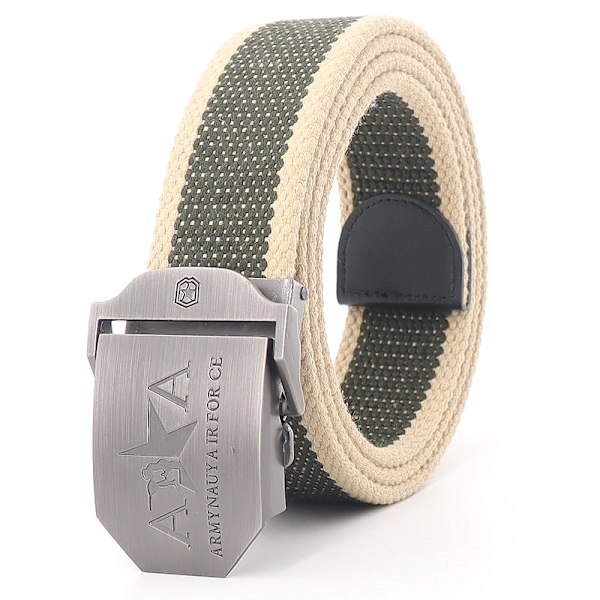 Män och kvinnor Militär canvas bälte metall automatiskt spänne utomhus militär träning taktiskt bälte polis unisex jakt jeans gördel Beige edge 120cm