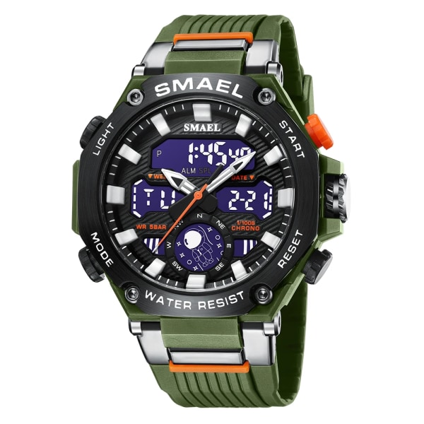 Nya digitala klockor för män Case Vattentät Funktionell Analog Sport Watch SMAEL 8069 Green