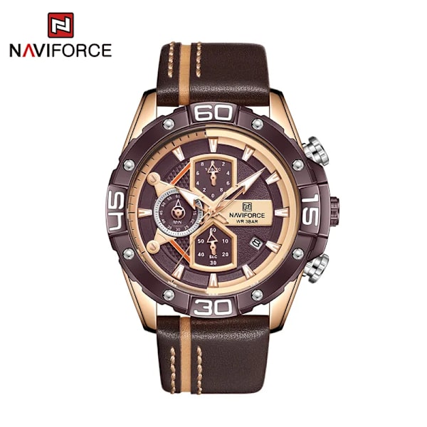 NAVIFORCE Sportklockor för män Lyxmärke Militär Vattentät Watch i äkta läder Man Klocka Kronograf Watch RGCEBN