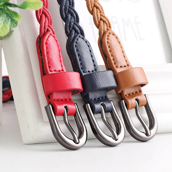 Mode Damer Livligt Flätat Casual PU-läder Smalt tunnt spänne Midjebälte Candy Skinny Midjeband Bälte för kvinnor gules 103cm