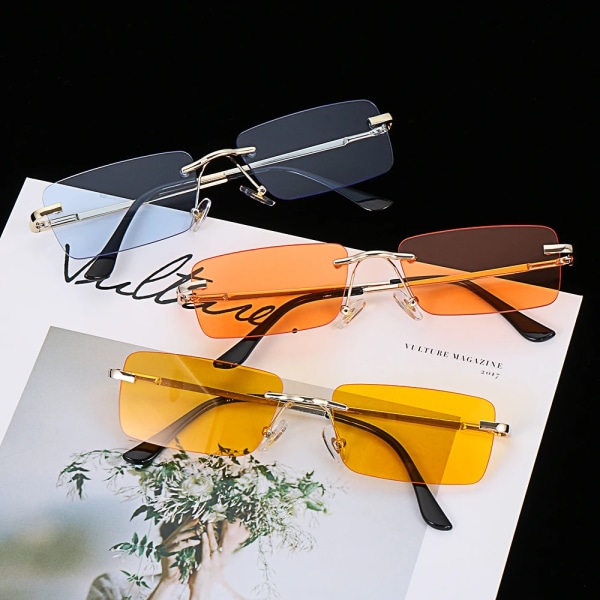 Resestil Bergsklättring Solglasögon För män Kvinnor UV400 nyanser Rektangel utan båge Glasögon Gradient Färger Glasögon Yellow