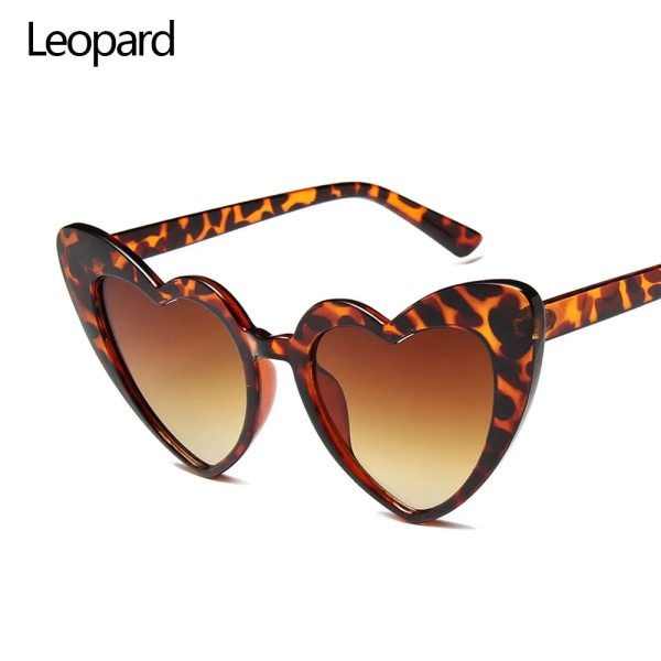 Kärlek Hjärtformade solglasögon Kvinnor Stor ram Mode Söt Sexig Retro Cat Eye Vintage Solglasögon UV400 Skydd Unisex Leopard