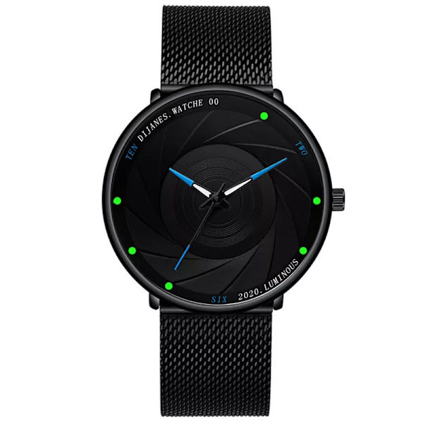 2023 Minimalistiska Herrmode Klockor Ultra Tunt Rostfritt Stål Mesh Bälte Quartz Armbandsur Herr Watch Watch Homme Mesh Black Blue