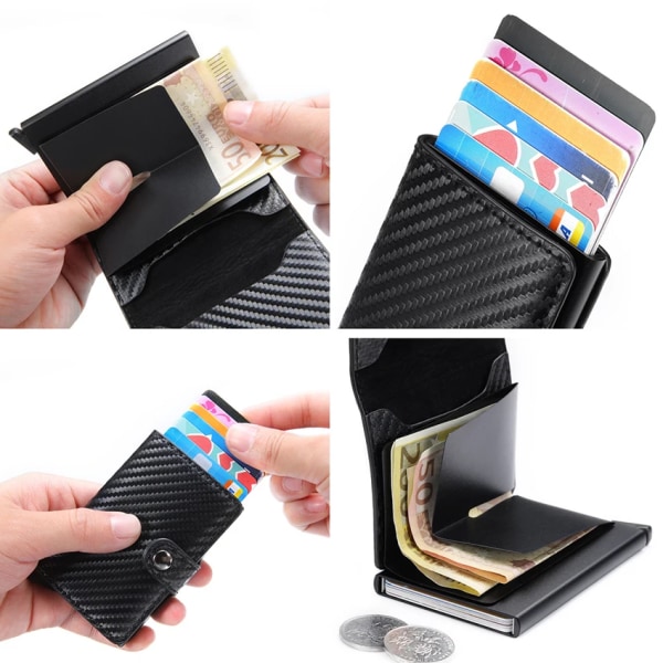 Herrkorthållare Kolfiberläderplånbok Rfid-korthållare för män Korthållare Miniplånböcker Carbon Fiber  Silver