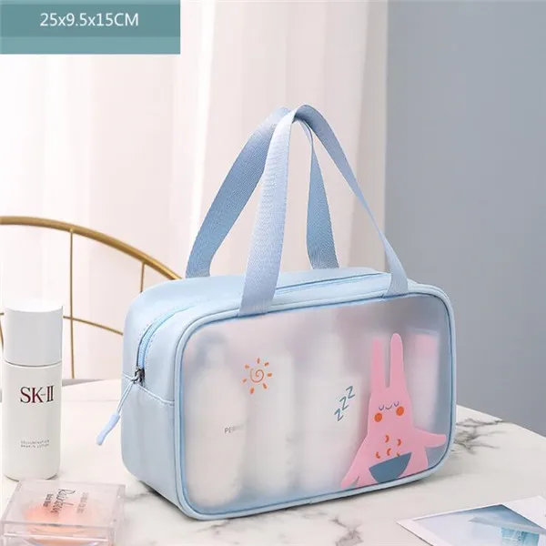 Kvinnor Transparent Vattentät PVC kosmetikaväska Bärbar Nödvändig kosmetisk väska Organizer Mode små stora toalettväskor Medium blue