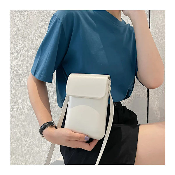 Flap Crossbody-väskor Dam Mini PU-läder axelväskor och handväskor för flickor Damtelefon Enkel solid designerväska White