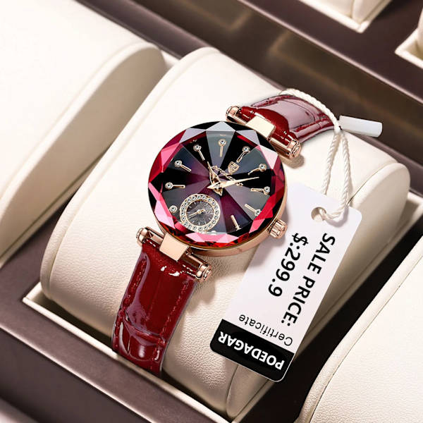 POEDAGAR Damklockor Mode Diamanturtavla Läder Quartz Watch Toppmärke Lyx Vattentät Dam Armbandsur Flickvän Present Purple Wine
