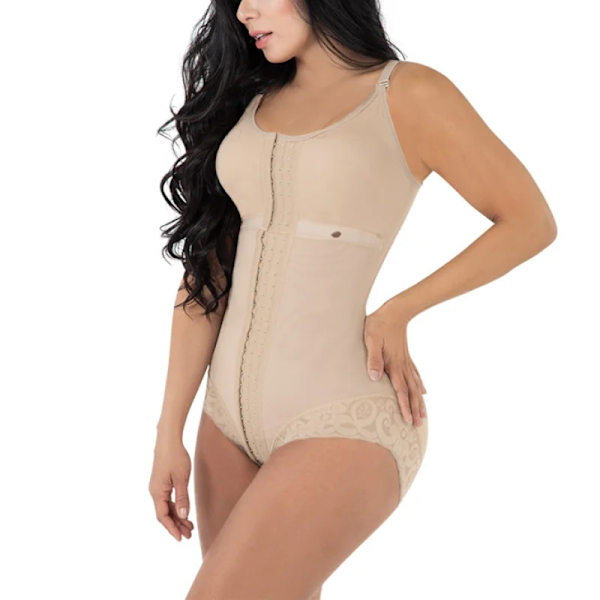 Högkompression Shapewear Med Hook Shaper Justerbar BH Slimming Body Kvinnor Spets Beige M