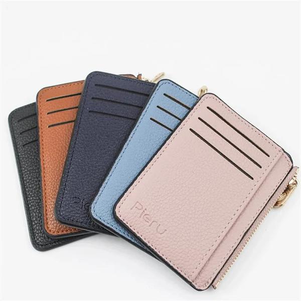 Smal plånbok PU-läder Kvinnor Korthållare Läder Unisex dragkedja Case Män Kredit Mini Bankkort Hållare 1pc