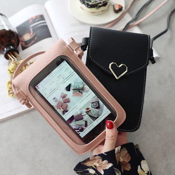 Student Mini Crossbody-väskor Dam Hjärtformad dekoration Transparent Touchscreen Retro Mobiltelefonväska Axelväska Designer BBL103-light gray