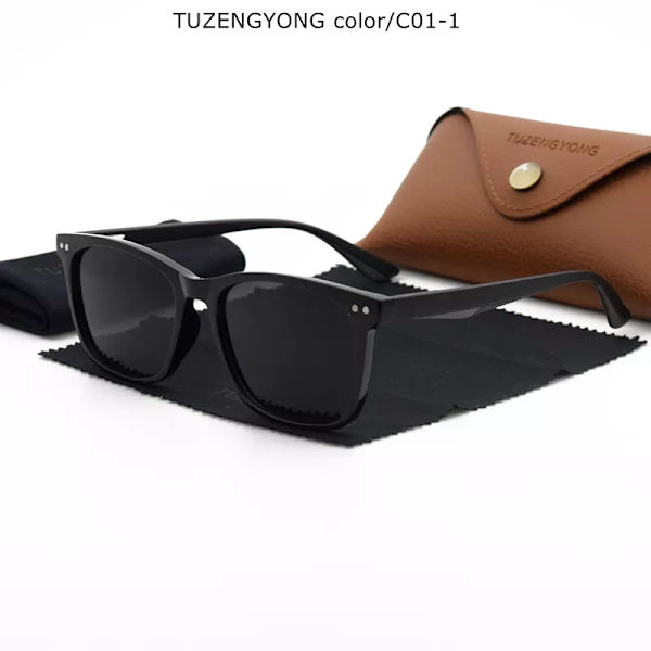TUZENGYONG Nya unisex polariserade solglasögon Män Ultralight TR90 Dammode Square 2022 Luxury Brand Designer Glasögon 3399C01-1Brown case TUZENGYONG