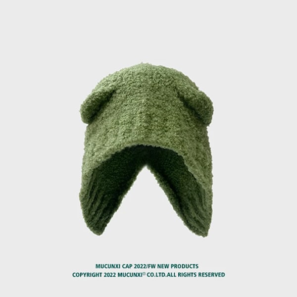Nya Öron Höst Vinter Beanies Söta Säkerhetsbjörnar Hatt För Kvinnor Varm Tjock Lamb Fleece Resehätt Pullover Utomhus Dammössa Green Adult average size