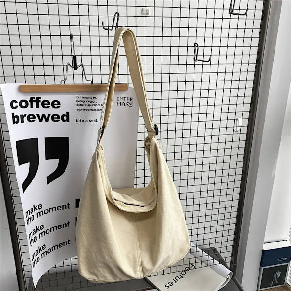 Kvinnor Canvas Axelväskor Stor kapacitet Tjock bomullstyg Böcker Handväska Tote Solid Crossbody-väska Stor reseväska för damer Beige White