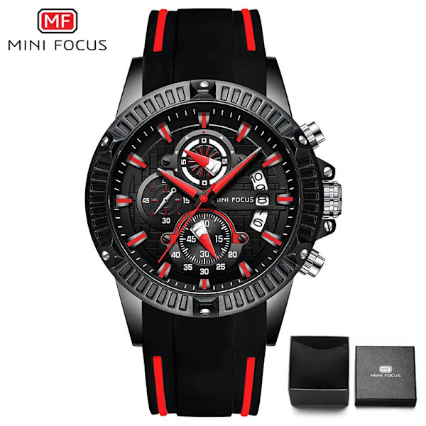 MINI FOCUS Top Brand Lyx Watch Herr Vattentät Mode Kvarts Relogio Masculino Reloj Hombre Montre Homme Silikonrem red watch with box