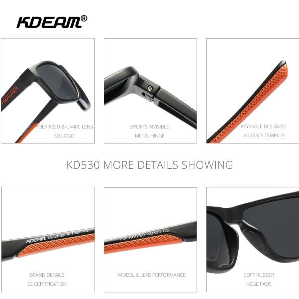 KDEAM Nya polariserade solglasögon för män fyrkantiga fotokromatiska solglasögon för kvinnor, halkfri näsdyna, kompletta tillbehör ingår C6 Non-Mirror Black BOX and CASE