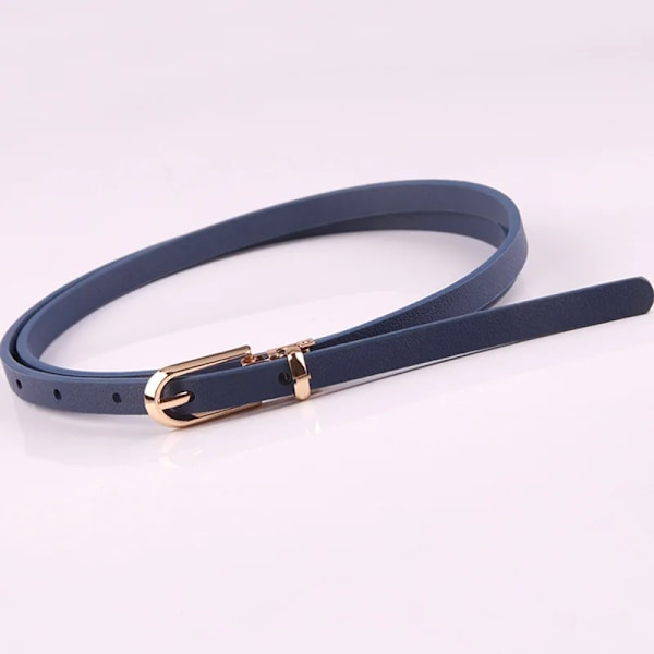 Nya Dambälten Justerbart PU-läder tunt bälte för tjejer Guldspänne Klänning Byxor Designer midjeband Mager midjebälte Navy 108cm