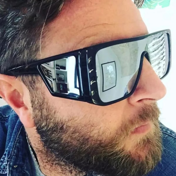 Lyxmärke Oversized Shield solglasögon för män fyrkantiga solglasögon med stor båge dam 2019 vindtät Cool Black Shield Eyewear c5-gold-grey