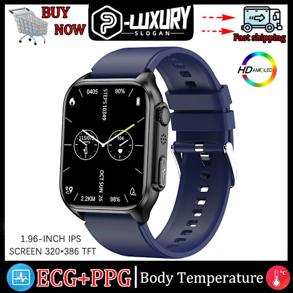 LYCKLIG EKG+PPG Smart Watch Män Laserbehandling av hypertoni Hyperglykemi Hyperlipidemi Puls Hälsosam Sport Smartwatch Blue