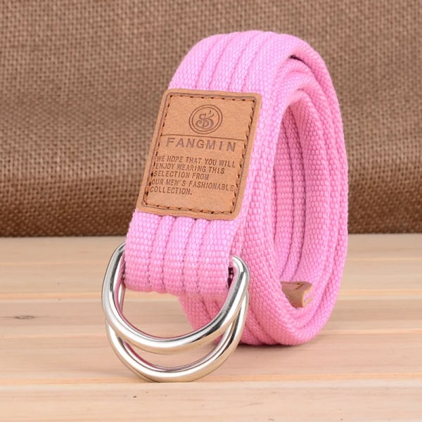 Canvasbälte för män och kvinnor i 20 färger Casual Business Jeans Dubbla Ring Spänne Bälten Utomhusvävd Cinturon Pink 130cm