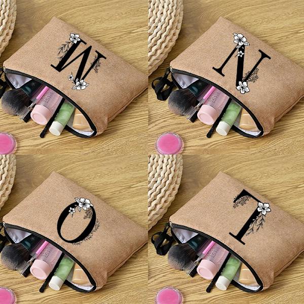 Mode Print Kvinnor Kosmetisk presentväska Linne Dragkedja Reseväska Förvaringspåse Sminkväska Klassisk organizer 4Letterh(Linen)
